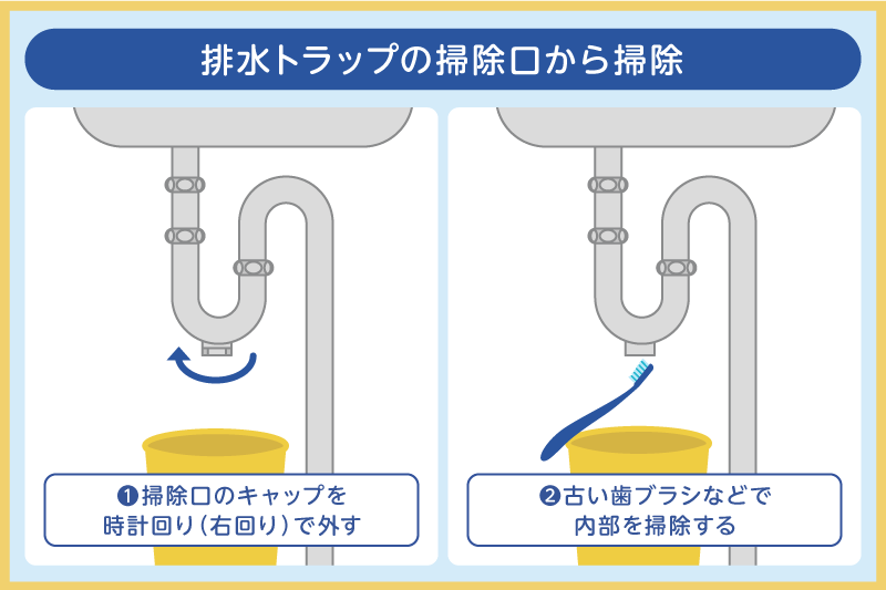 排水トラップの掃除口から掃除