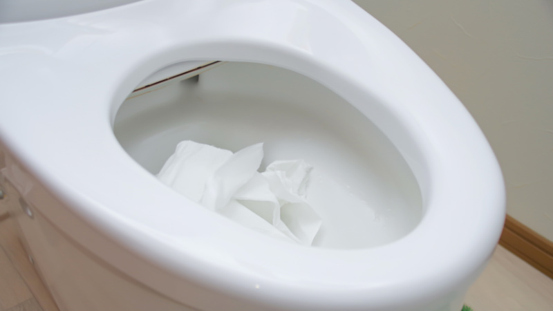 便器に詰まったトイレットペーパー